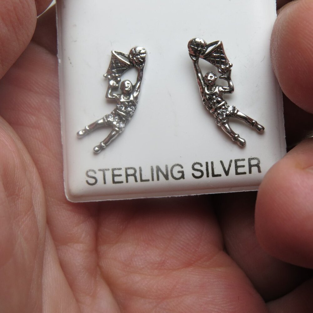 Sterling Silver Earring BasketBall Man Hand Crafted